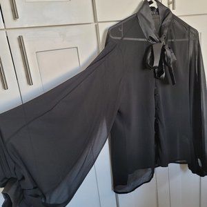 Black bow transparent blouse
